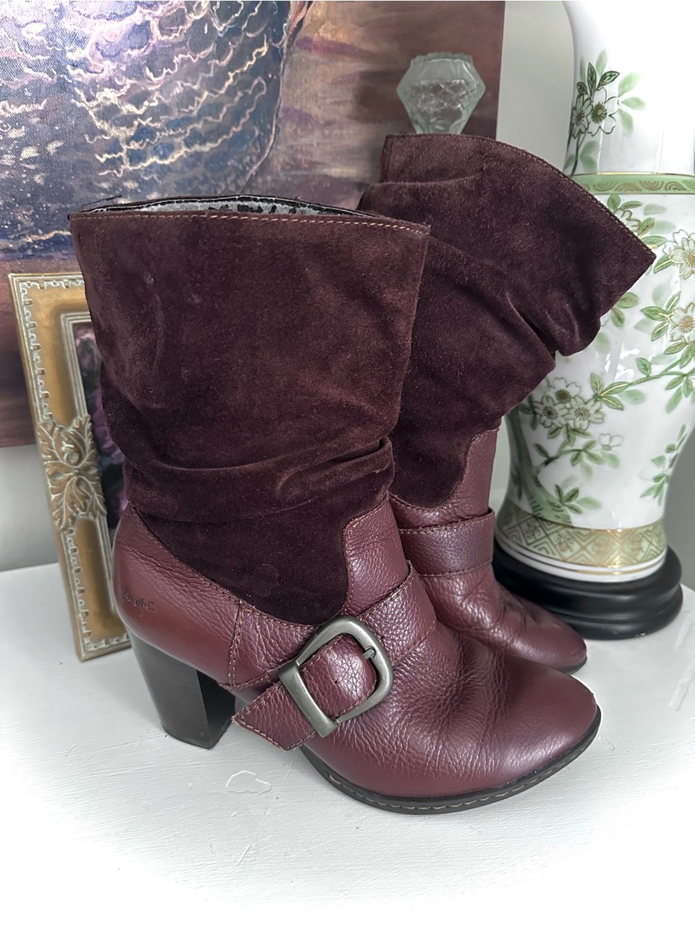 b.o.c. Born Brown Leather Suede Slouch Boots 6.5